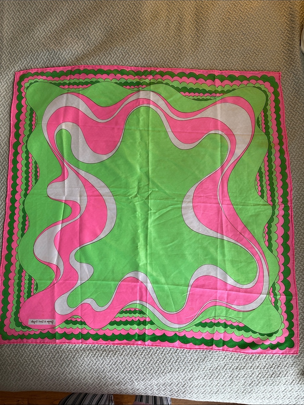Green and Pink Women's Fashion Scarf - Vibrant Swirl Print - Picture 14 of 16